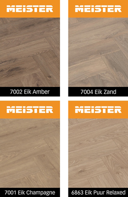 Vier authentieke eiken designs in visgraat-patroon. Vier-authentieke